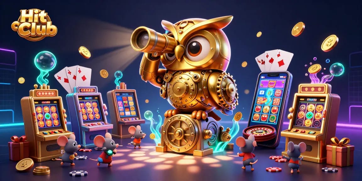 Experience engaging gaming at Hit Club with vibrant slot machines and playful characters.