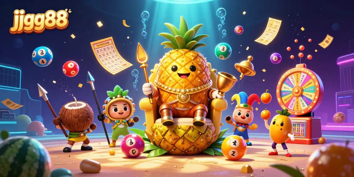 Experience the excitement of jjgg88 with a vibrant, dynamic 3D casino scene featuring engaging characters and lottery games.