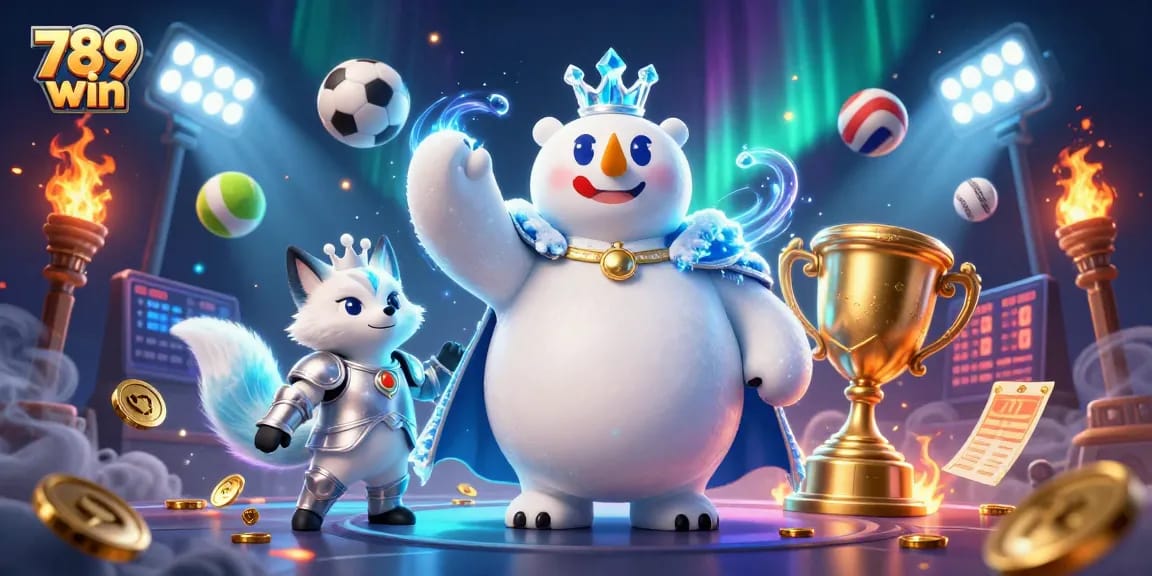 Experience the thrill of winning at 789 win with engaging sports betting elements and cartoon characters.