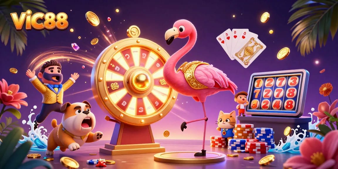 Spin the golden prize wheel at VIC88 with exciting contest and vibrant casino elements.