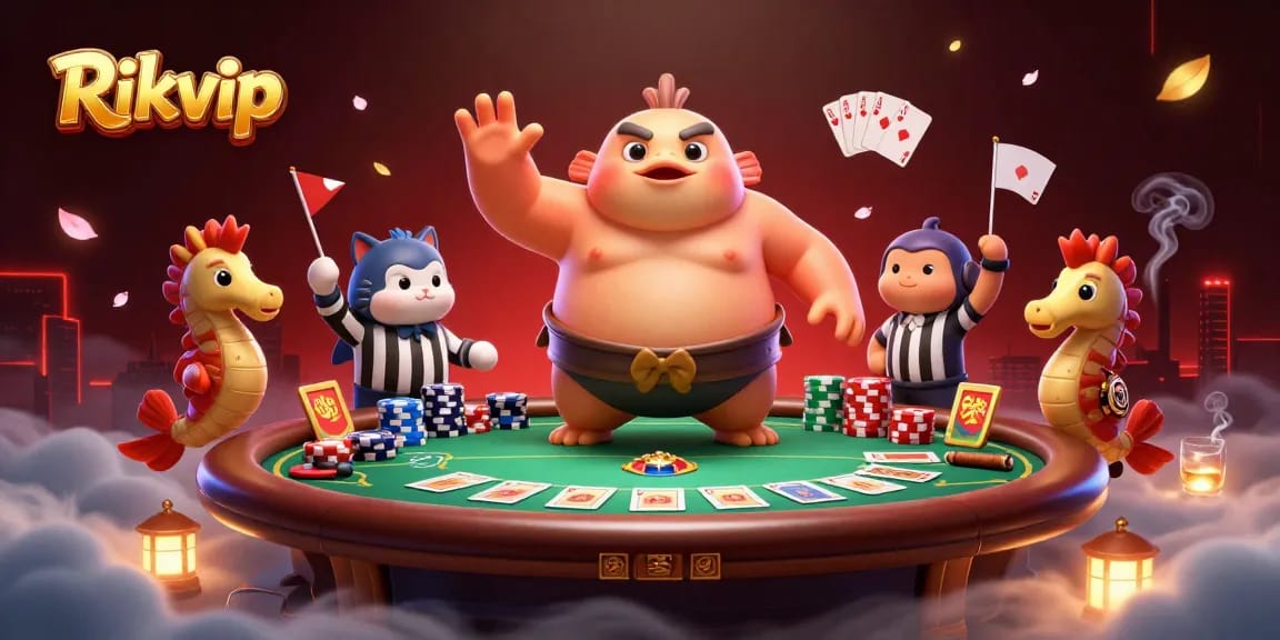 Engage in thrilling Rikvip poker action with vibrant characters and captivating gaming elements.