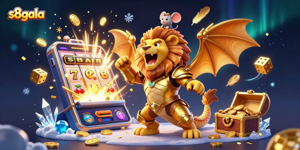 Engage in thrilling gameplay with the s8gala chimera celebrating a jackpot explosion in a dazzling casino scene.