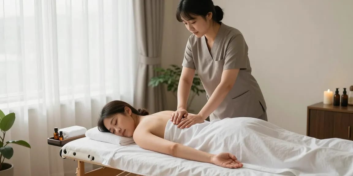 Seoul 출장마사지 by a professional therapist creating a calming atmosphere for relaxation.