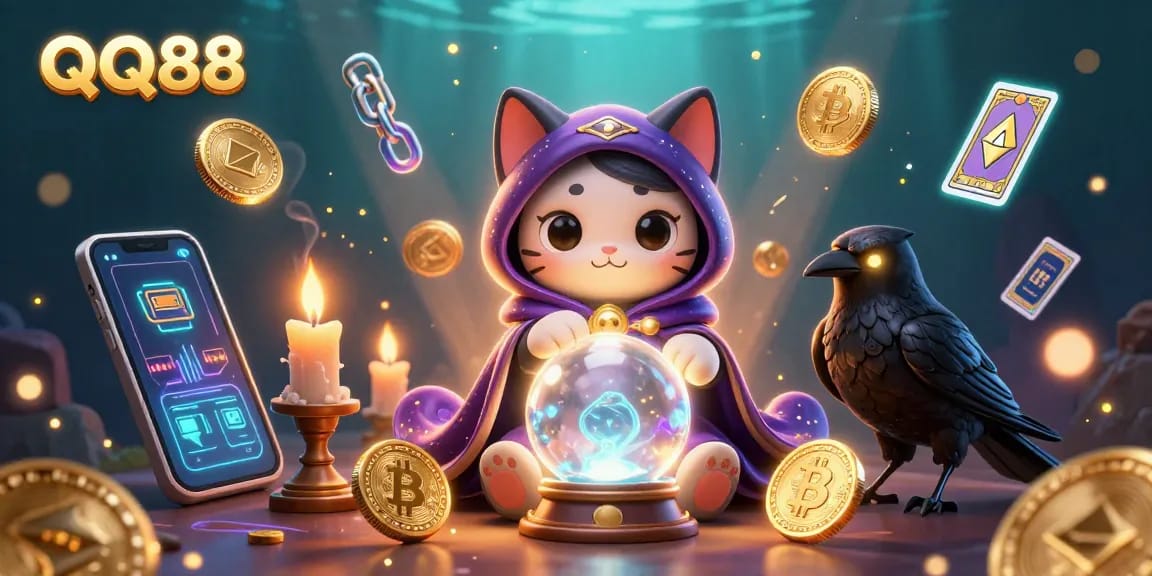 Engage with QQ88's immersive gambling experiences featuring mystical characters and crypto elements.