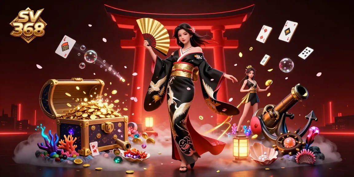 Engage with sv 368's thrilling gambling atmosphere, featuring an elegant woman in a dynamic casino illustration.