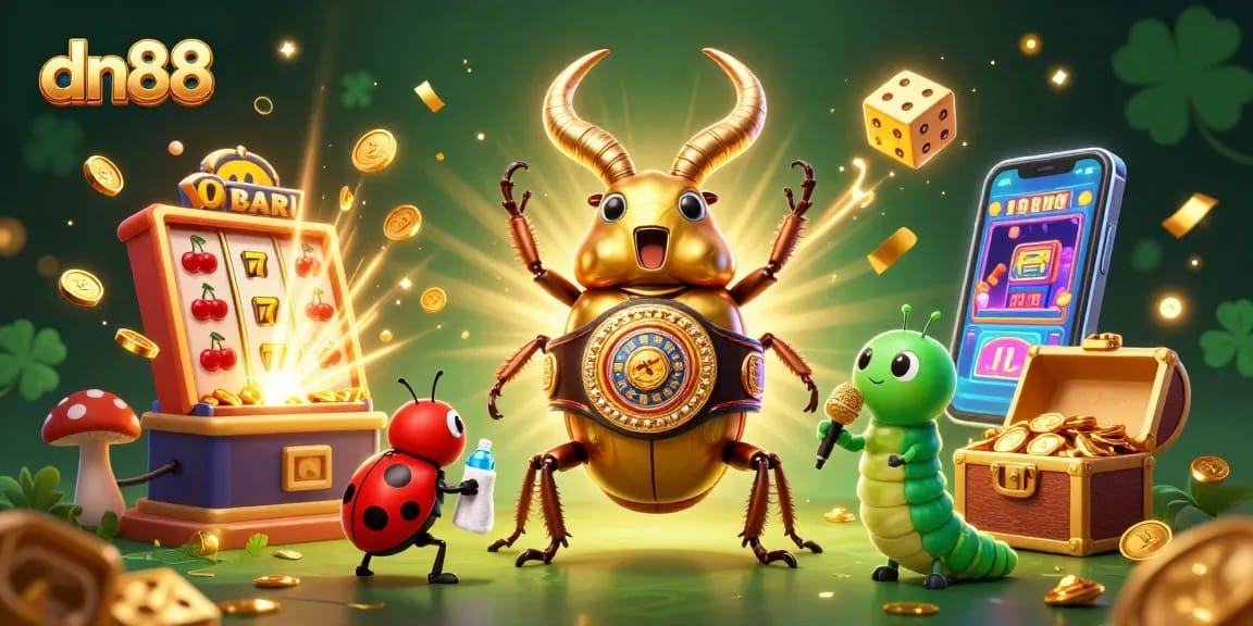 Experience thrilling gameplay at dn88 with a vibrant slot machine explosion and charming characters.