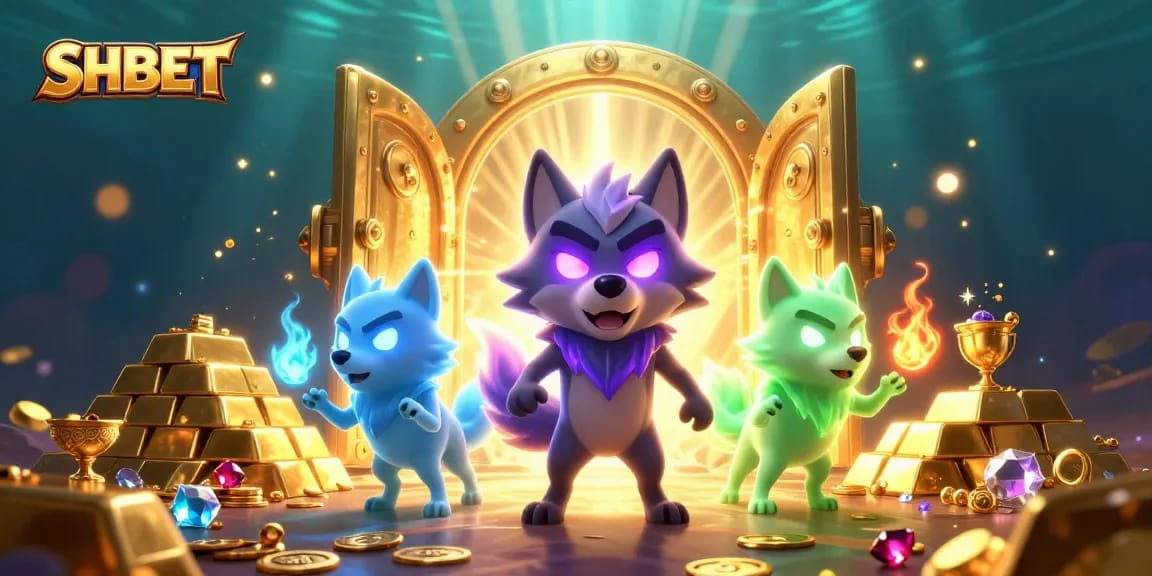 Experience SHBET's thrilling casino adventure with dazzling treasures and ghostly wolves in action.