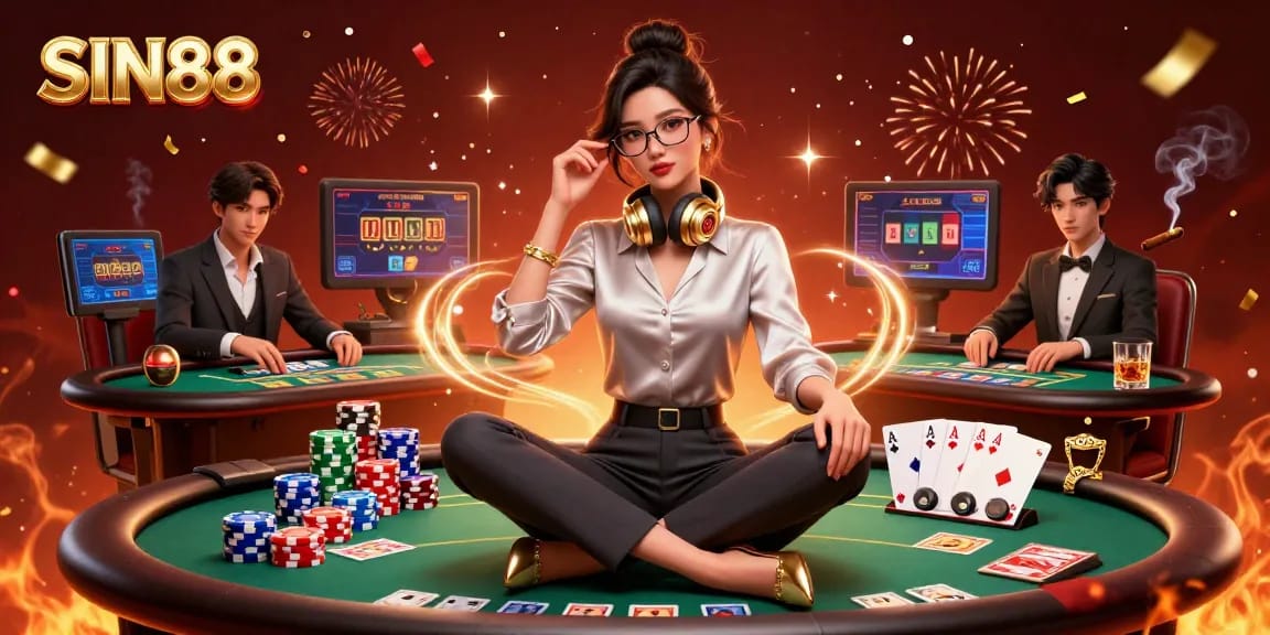SIN88 captivates bettors with a vibrant scene of poker mastery and gaming excitement.