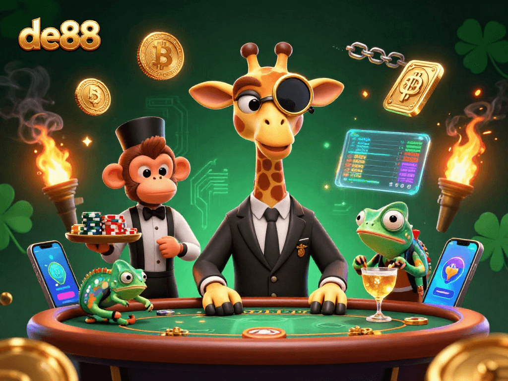Experience the thrilling world of online gaming with de88 at a luxurious poker table.