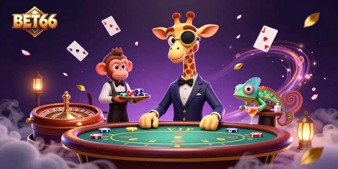 Experience exciting live casino action with BET66 as a high-roller giraffe welcomes you to the gaming tables.