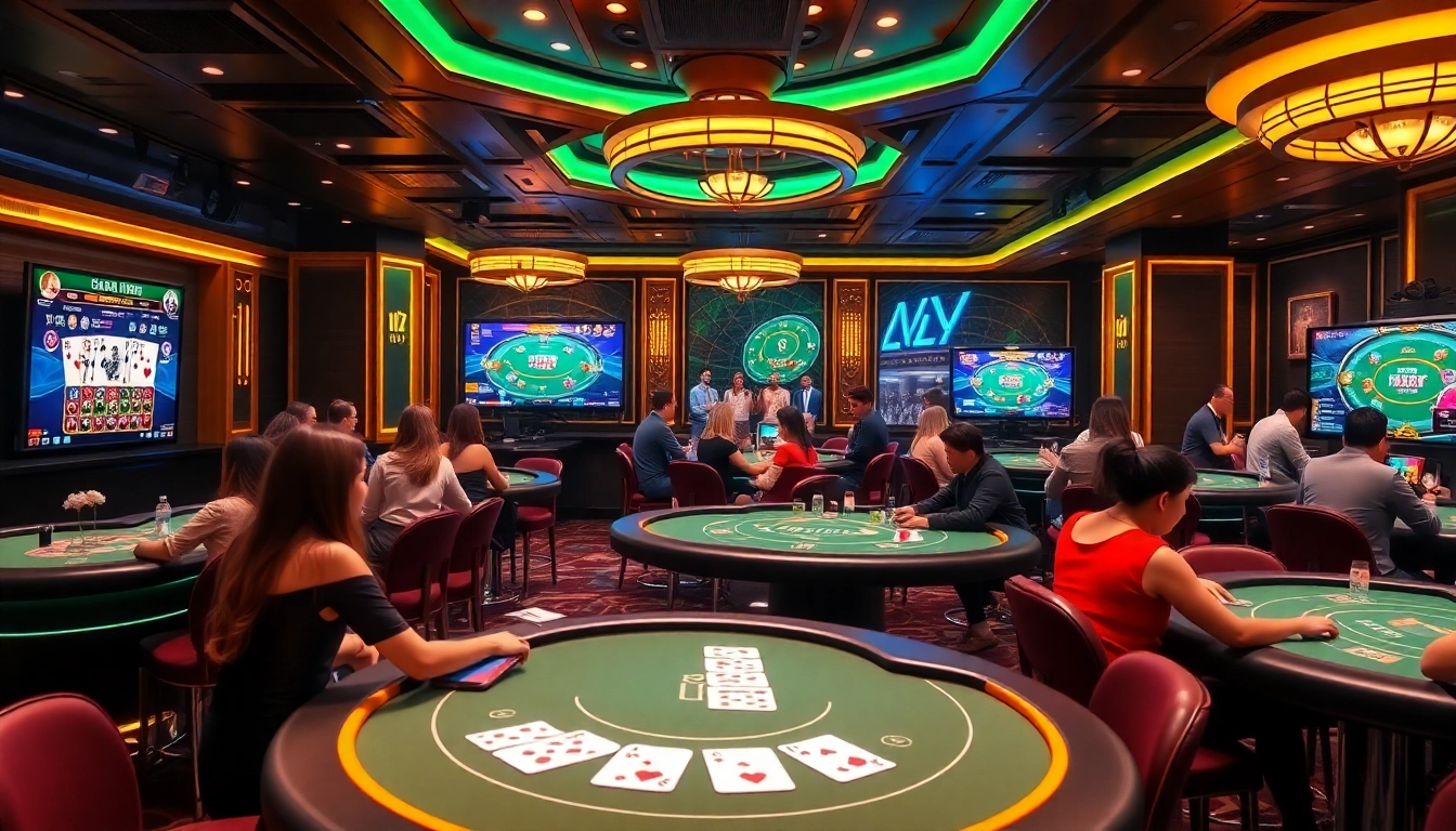 Engaging virtual environment showcasing game bài đổi thưởng with diverse players in action.