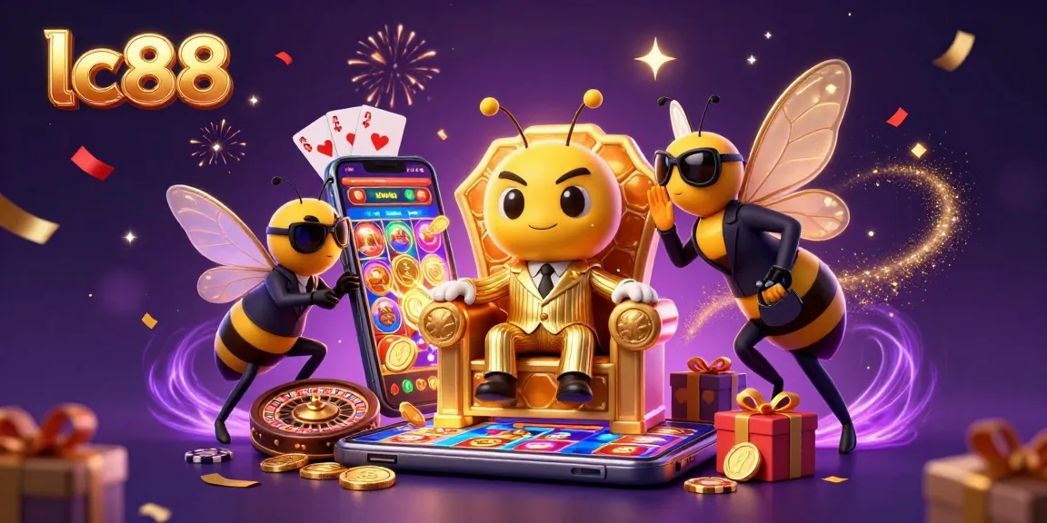 Experience thrilling gaming at lc88 with vibrant slot games and casino ambiance in a dynamic 3D scene.