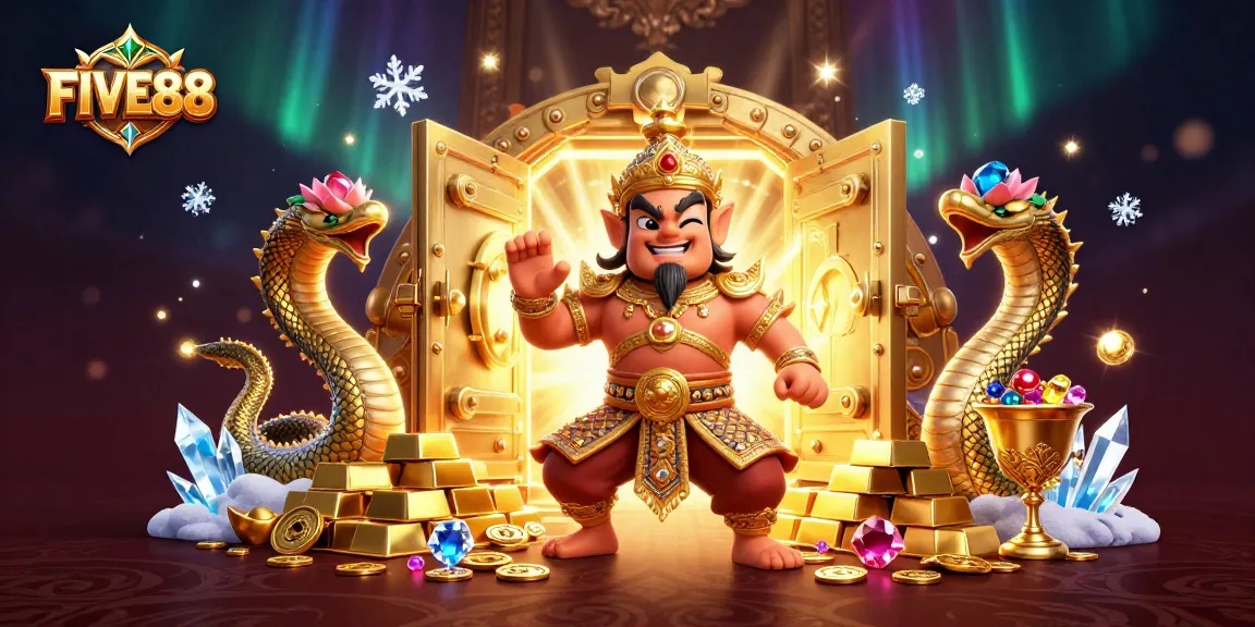 Engage in exciting gaming adventures at FIVE88, featuring vibrant 3D characters and treasures.