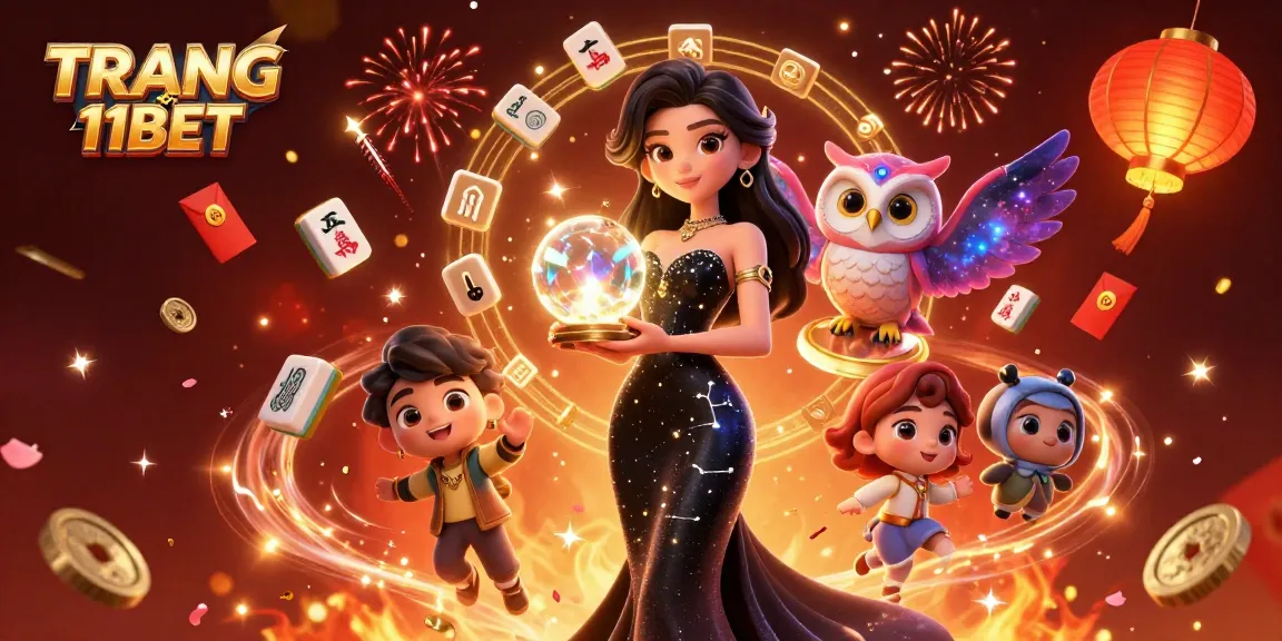 Discover vibrant gameplay at TRANG CHỦ 11BET with casino elements, including a stunning woman and mystical owl.