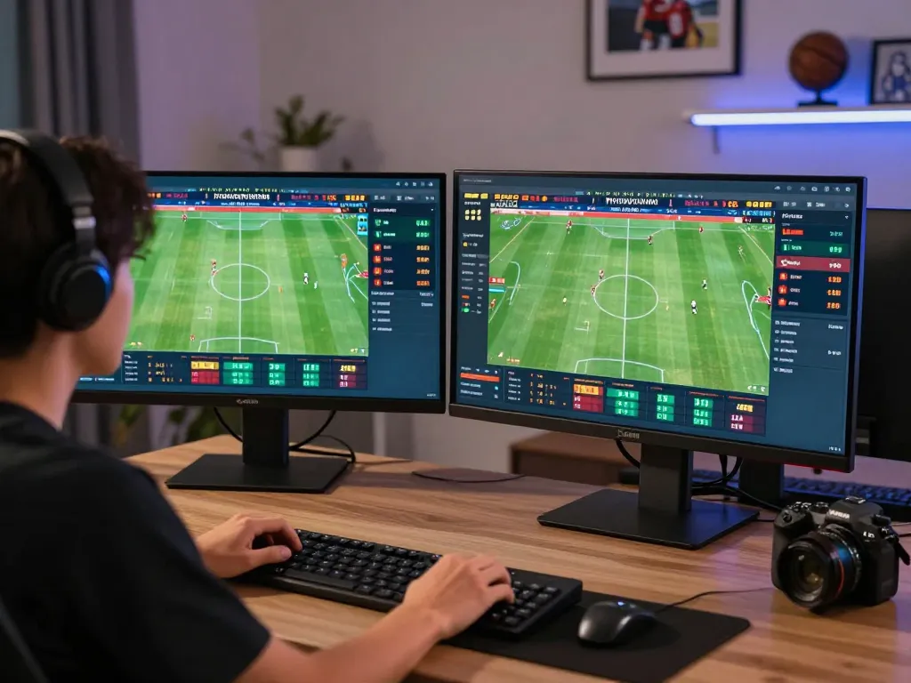 Person engaging in live sports betting at uu88.com using multiple screens for strategy tracking