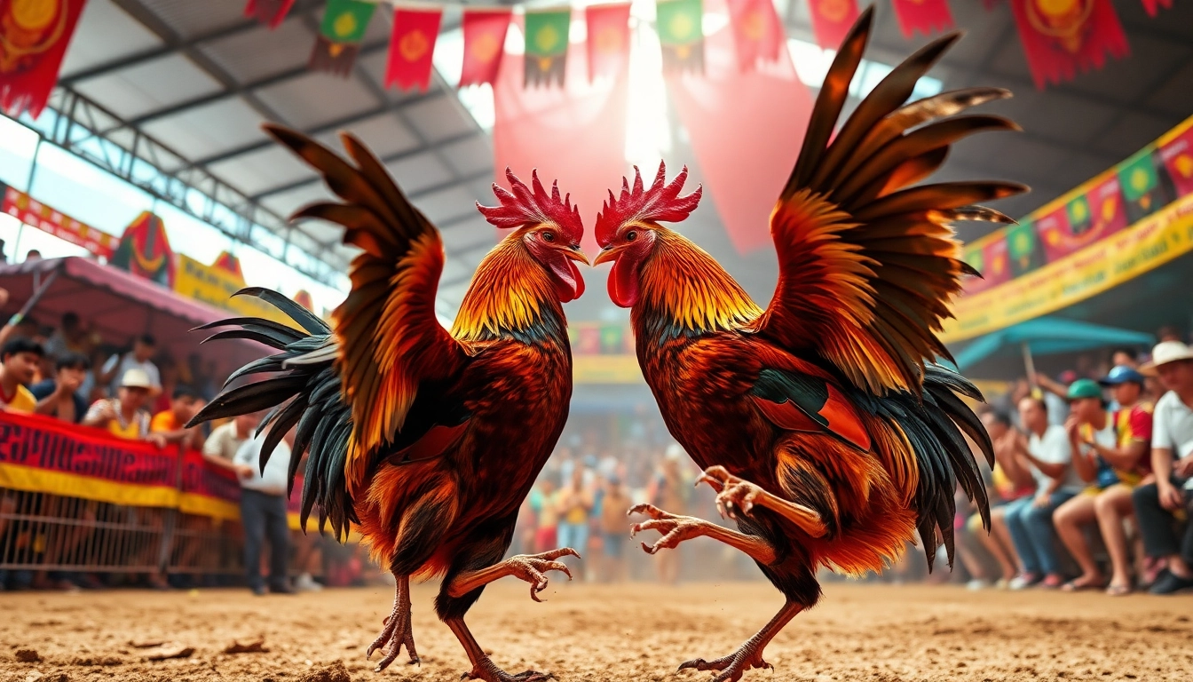 Exciting live cockfight at Sabong67 emphasizing dagatructiep with dynamic action and enthusiastic spectators.