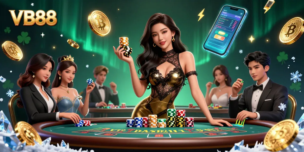 Win big at VB88 with glamorous baccarat action surrounded by crypto-themed elements.