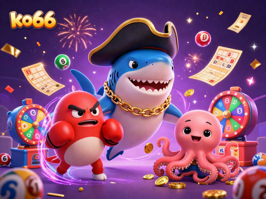 Engage with exciting ko66 jackpots and colorful lottery elements in a dynamic 3D casino scene.