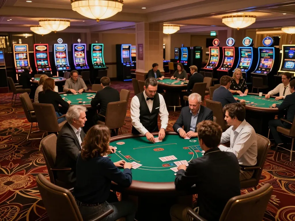 Players engaging with table games at 566 casino, showcasing dynamic gameplay and luxurious decor