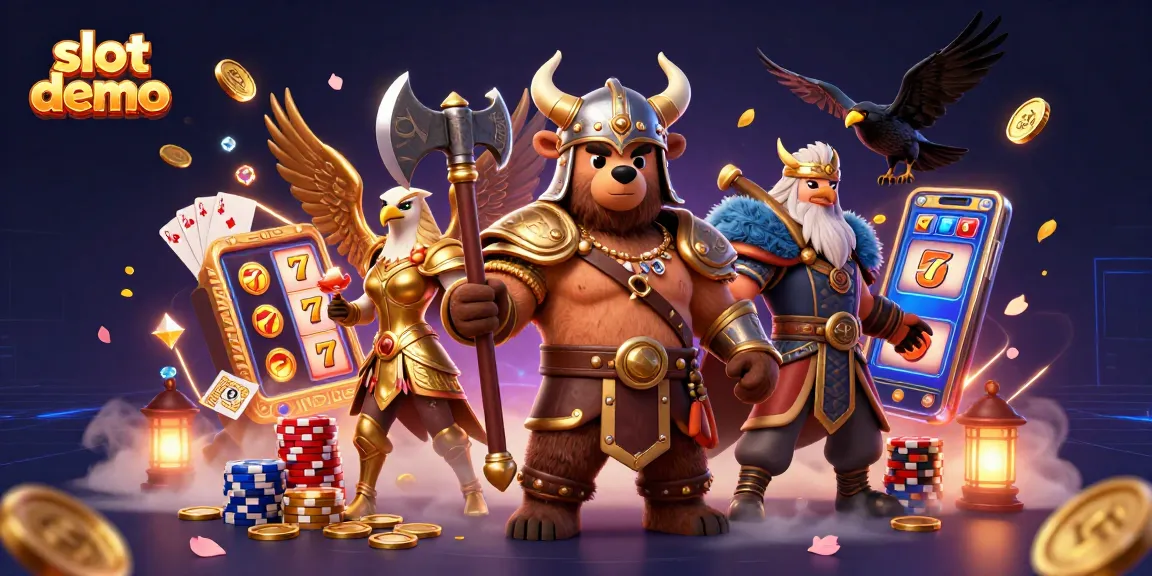 Slot demo menarik dengan beruang Viking dan elang Valkyrie di arena kasino.