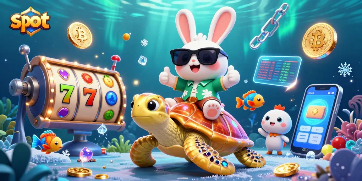 Spin vibrant slot reels alongside a lucky rabbit and golden sea turtle in a colorful casino scene.