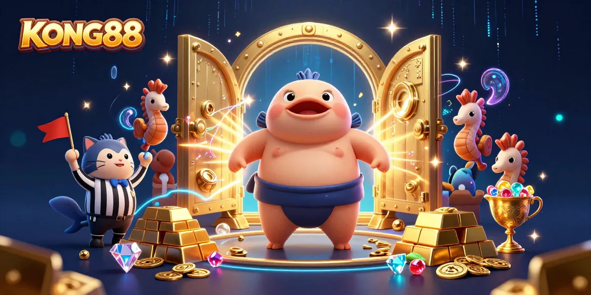 Immerse in KONG88's vibrant underwater casino scene with fugu and treasures.