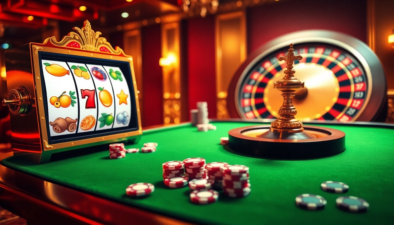A thrilling gaming scene featuring online slots and poker elements at https://topnohu.one/, showcasing excitement and high stakes.