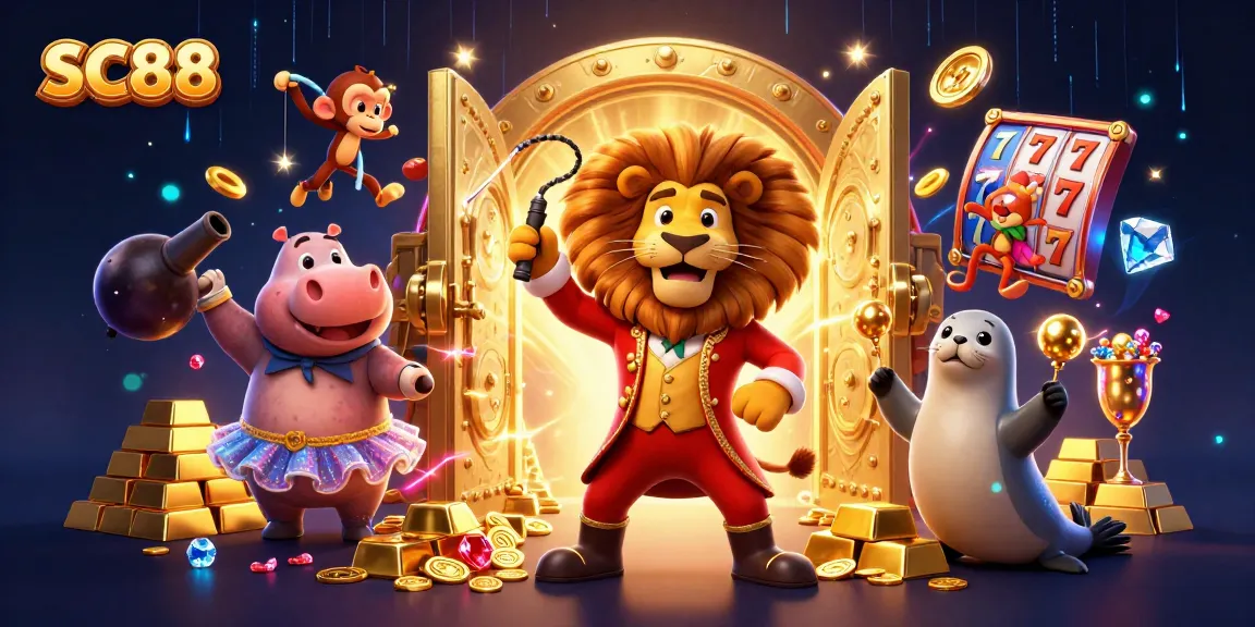 Experience thrilling gameplay with SC88's slot games featuring lively characters and dazzling treasures.