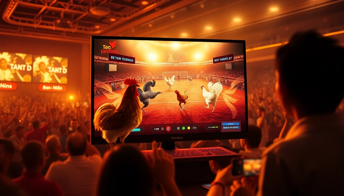 Experience the excitement of đá gà trực tiếp with a vivid livestream betting scene showcasing dynamic chicken fights.