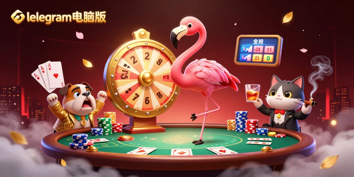 通过生动的赌场场景与Telegram电脑版互动,场景中有游戏主持人和兴奋的参赛者。