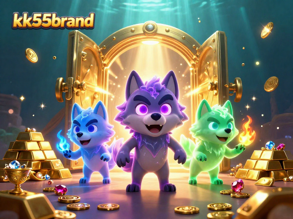 Engage in thrilling adventures with the kk55brand shadow wolf pack in a treasure-filled casino world.