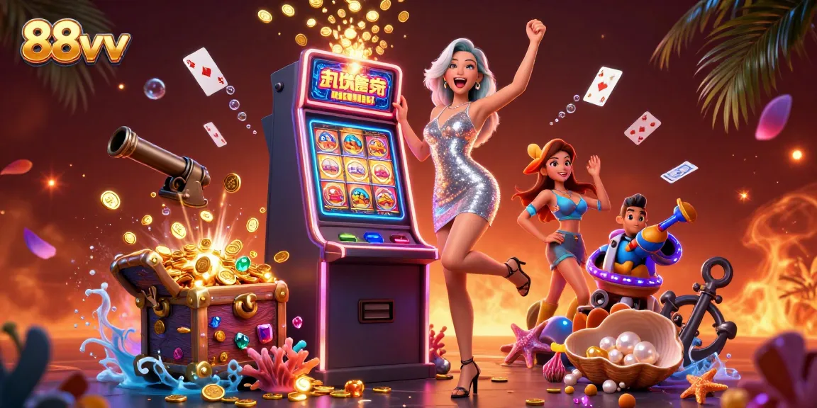 Engage with 88vv's vibrant online gaming scene showcasing a jubilant casino atmosphere.