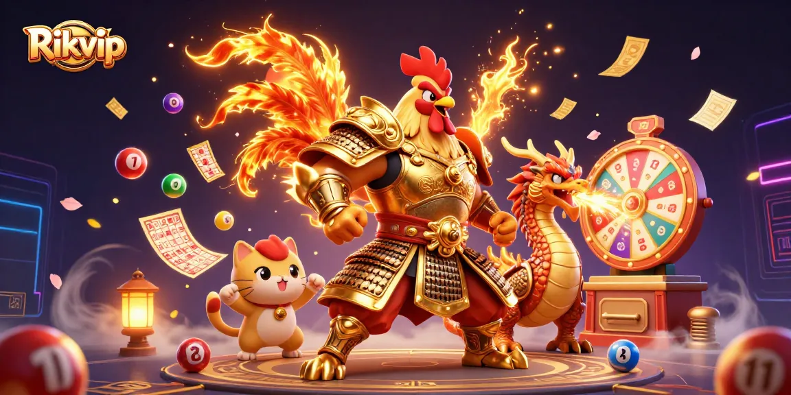 Compete at Rikvip with dynamic lottery balls, an armored dragon, and rich casino elements.