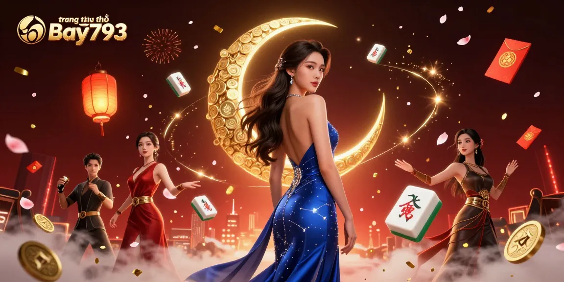 Experience the excitement of trang chủ Bay793 with a stunning Asian woman in a celestial-themed casino setting.