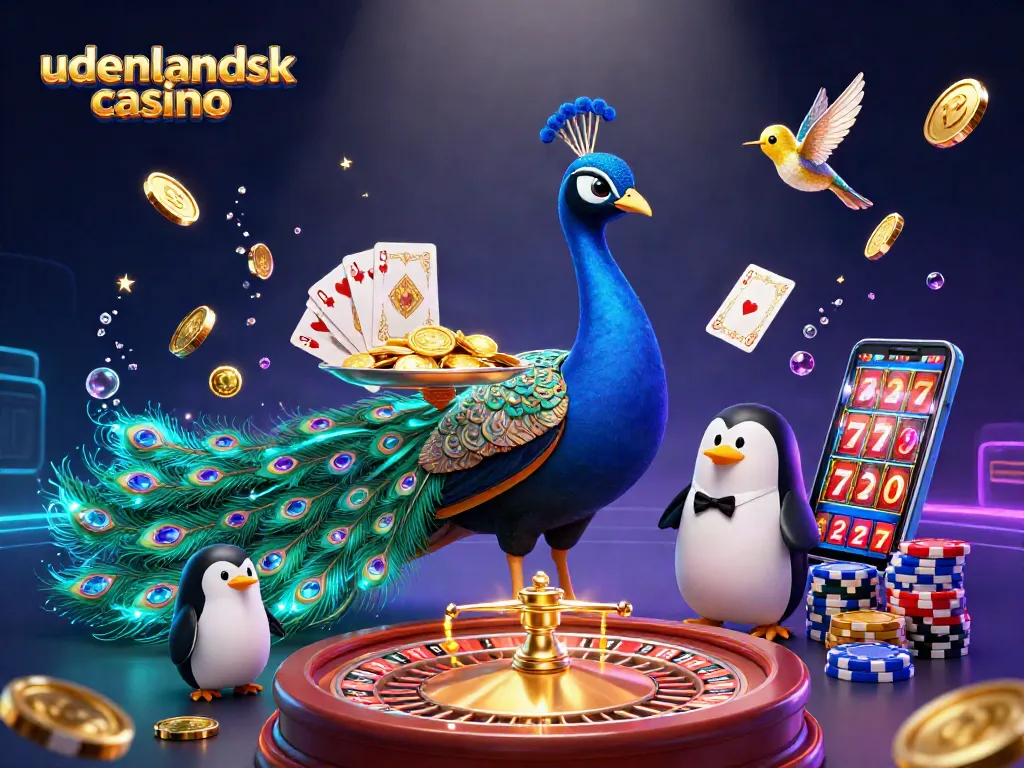 Experience the thrill of udenlandsk casino with vibrant characters, coins, and casino elements in a stunning 3D scene.