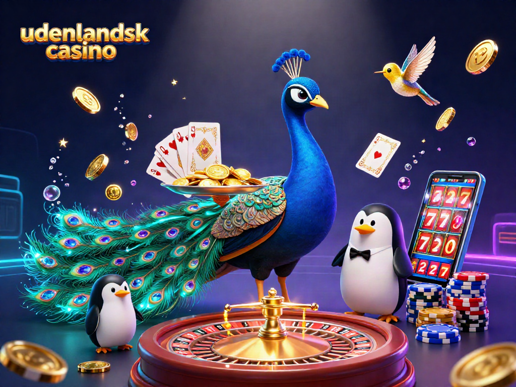 Experience the thrill of udenlandsk casino with vibrant characters, coins, and casino elements in a stunning 3D scene.