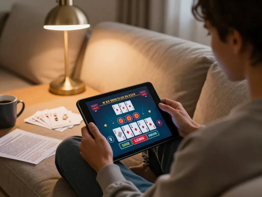 Engaging with open88 through live dealer blackjack on a tablet in a cozy home setup