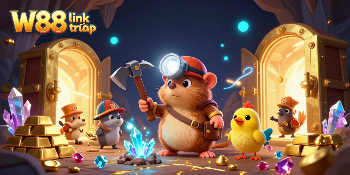 Experience the thrill of W88 link truy cập with a treasure hunter mole in this vibrant 3D illustration.