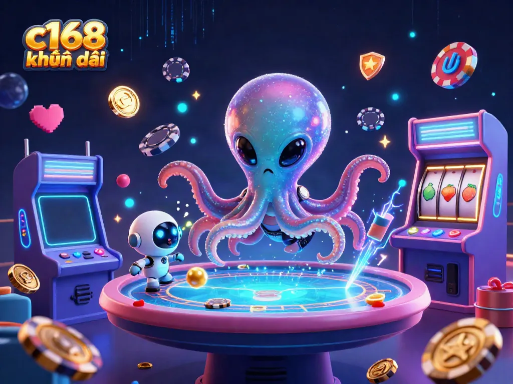 Play at c168 khuyến mãi with alien characters and vibrant casino elements for an exciting experience.