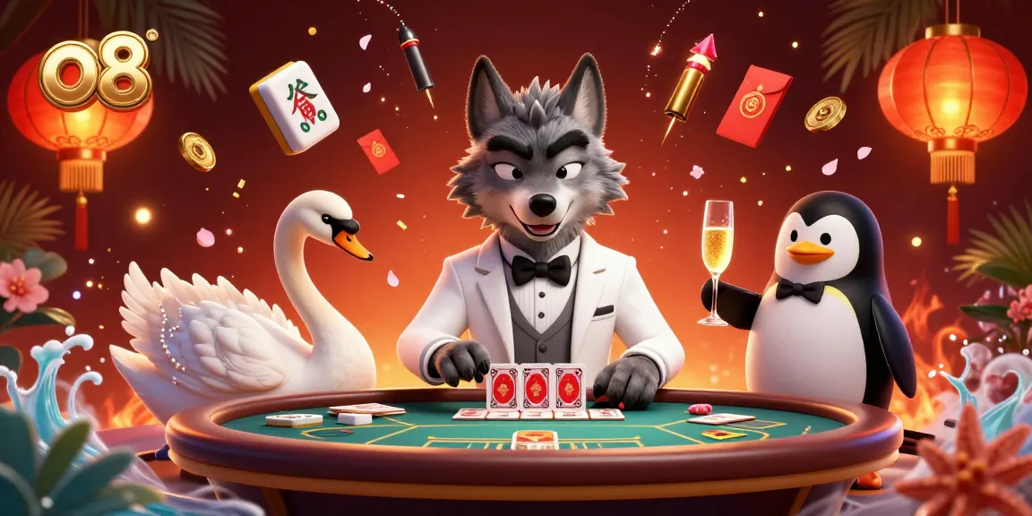Experience o8's vibrant online casino with animated characters and dynamic gambling elements.