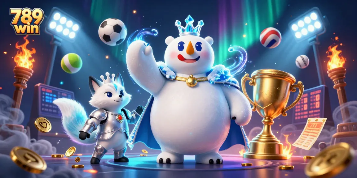 Experience the thrill of winning at 789 win with engaging sports betting elements and cartoon characters.