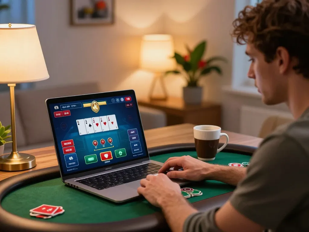 Player strategizing on CM88 casino website while enjoying a cozy home gaming experience.