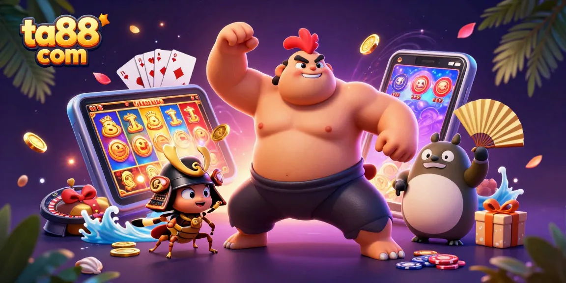 Experience the thrill of ta88 com with this lively illustration of gaming excitement and vibrant characters.