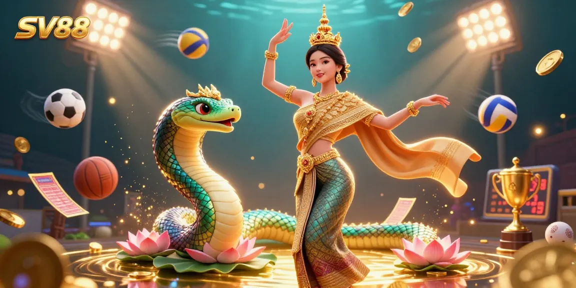 Engage with SV88's vibrant online gambling scene, featuring dynamic sports betting elements and a graceful traditional dance.