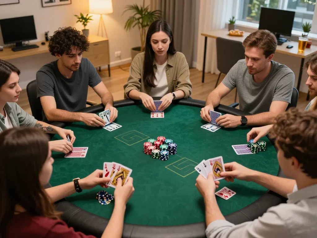 Join the excitement of online poker with 566 in a cozy home setup, showcasing thrilling gameplay.