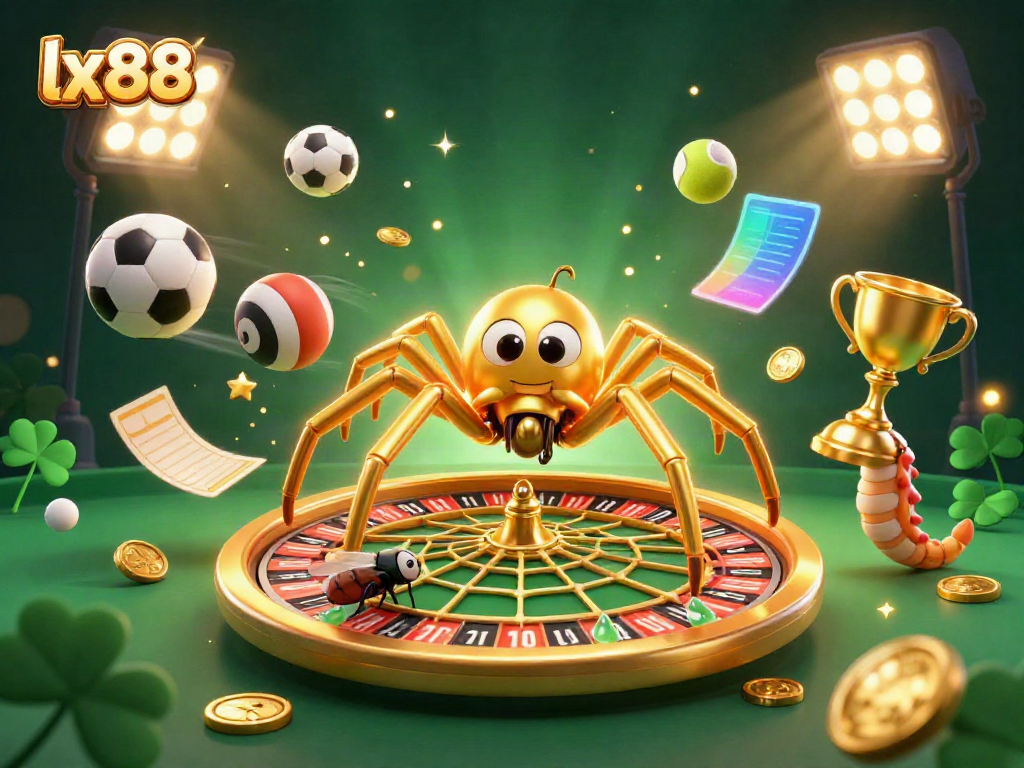 Experience the thrill of lx88 with a 3D cartoon scene showcasing a spider and croupier in a roulette game.