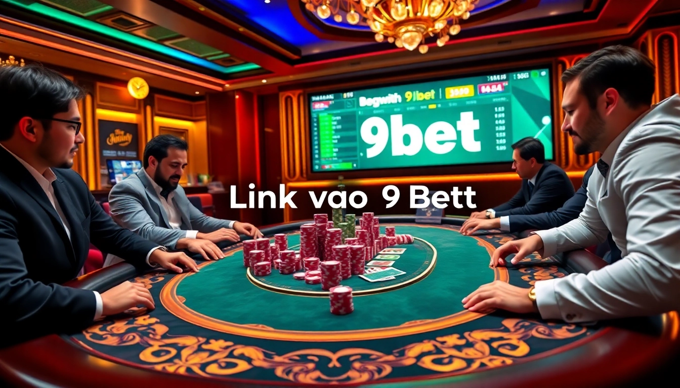 Play poker and check live betting Odds at Link vào 9bet in a luxurious casino setting.