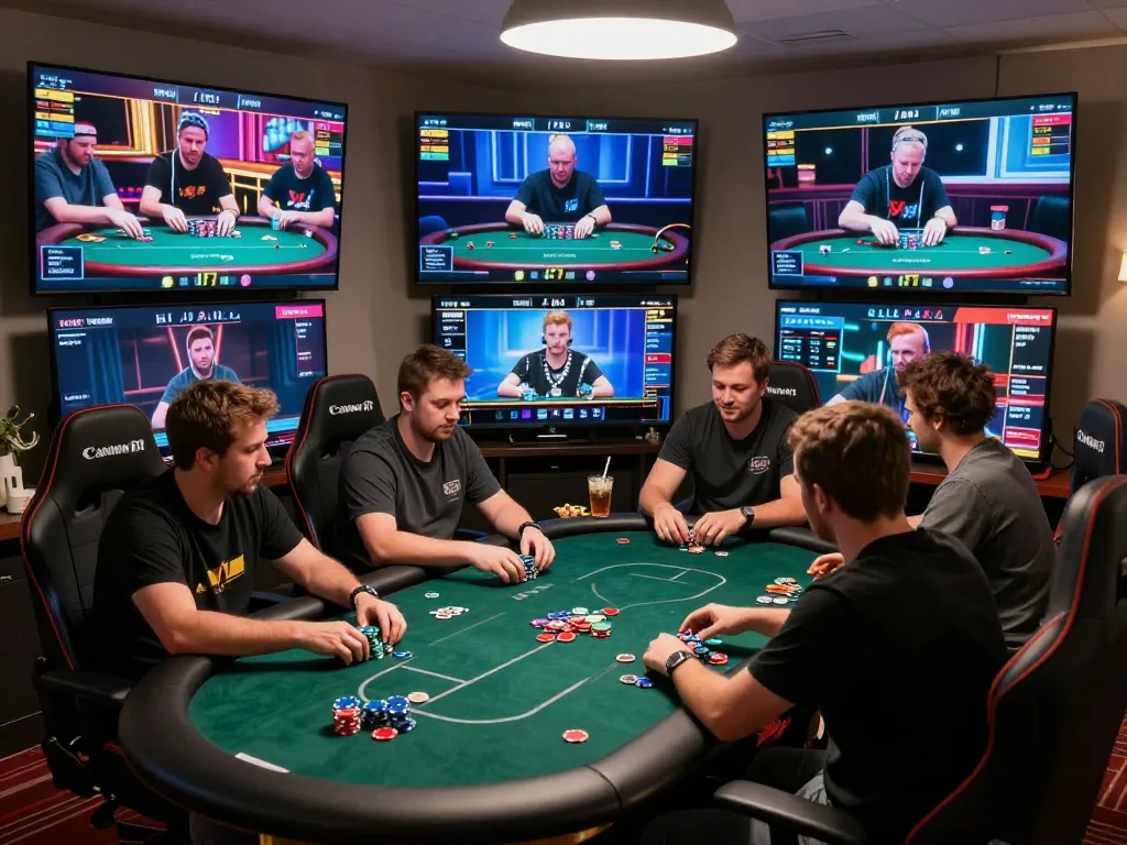 Players engaged in a thrilling online poker game on 88vin, showcasing vibrant chip stacks and dynamic movements.