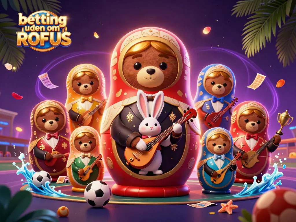 Engage in betting uden om ROFUS with lively sports-themed 3D illustration featuring dynamic characters and elements.