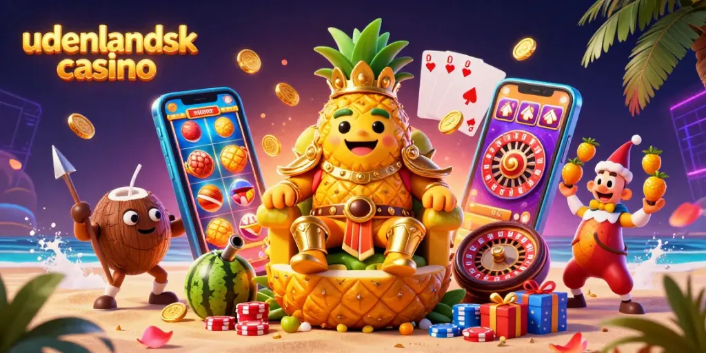 Experience the excitement of udenlandsk casino with vibrant 3D characters, dynamic games, and tropical elements.